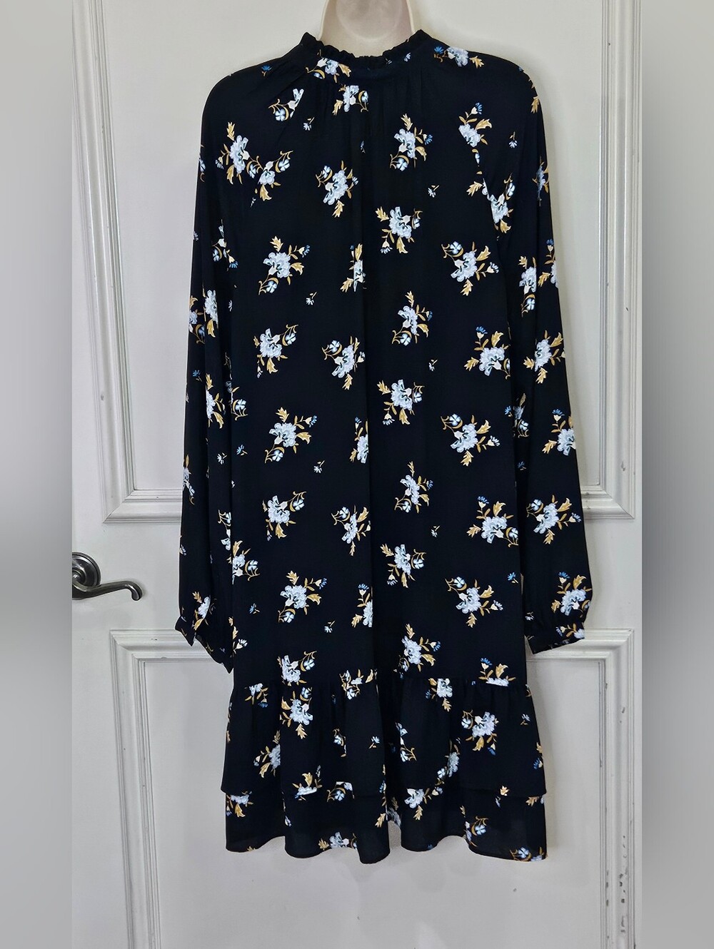 LOFT Navy Blue Multi-Color Floral Long Sleeve Midi Dress, X-Large - Picture 10 of 16